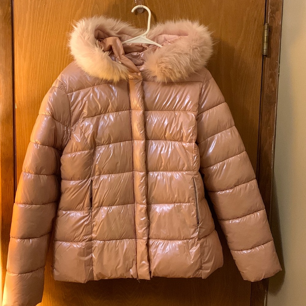 Pink shiny puffer jacket